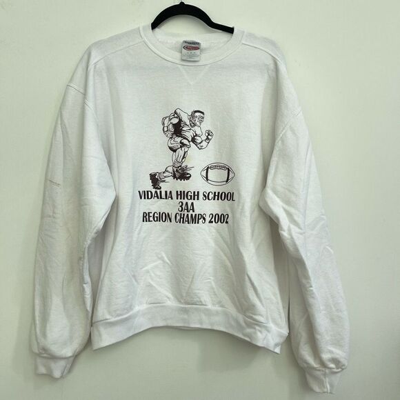 Vintage Jerzees Mens White Premium Fit Crew Neck Football Graphic Vintage Boyfri - Picture 1 of 8